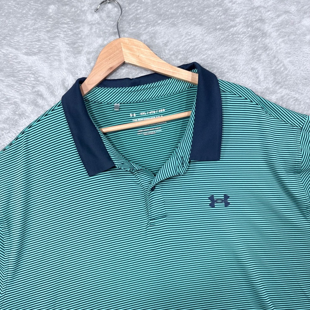 Under Armour Performance Polo Men 4XL Teal Navy Striped Short Sleeve Loose Fit